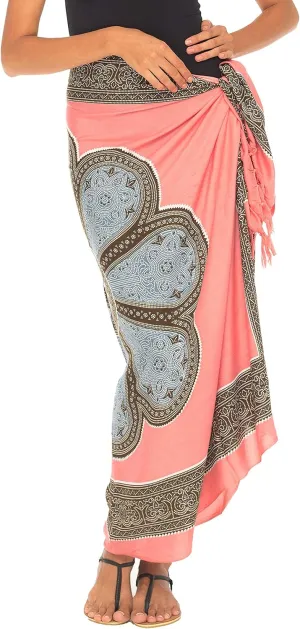 SHU-SHI Womens Beach Swimsuit Cover Up Flower Sarong Wrap with Coconut Clip