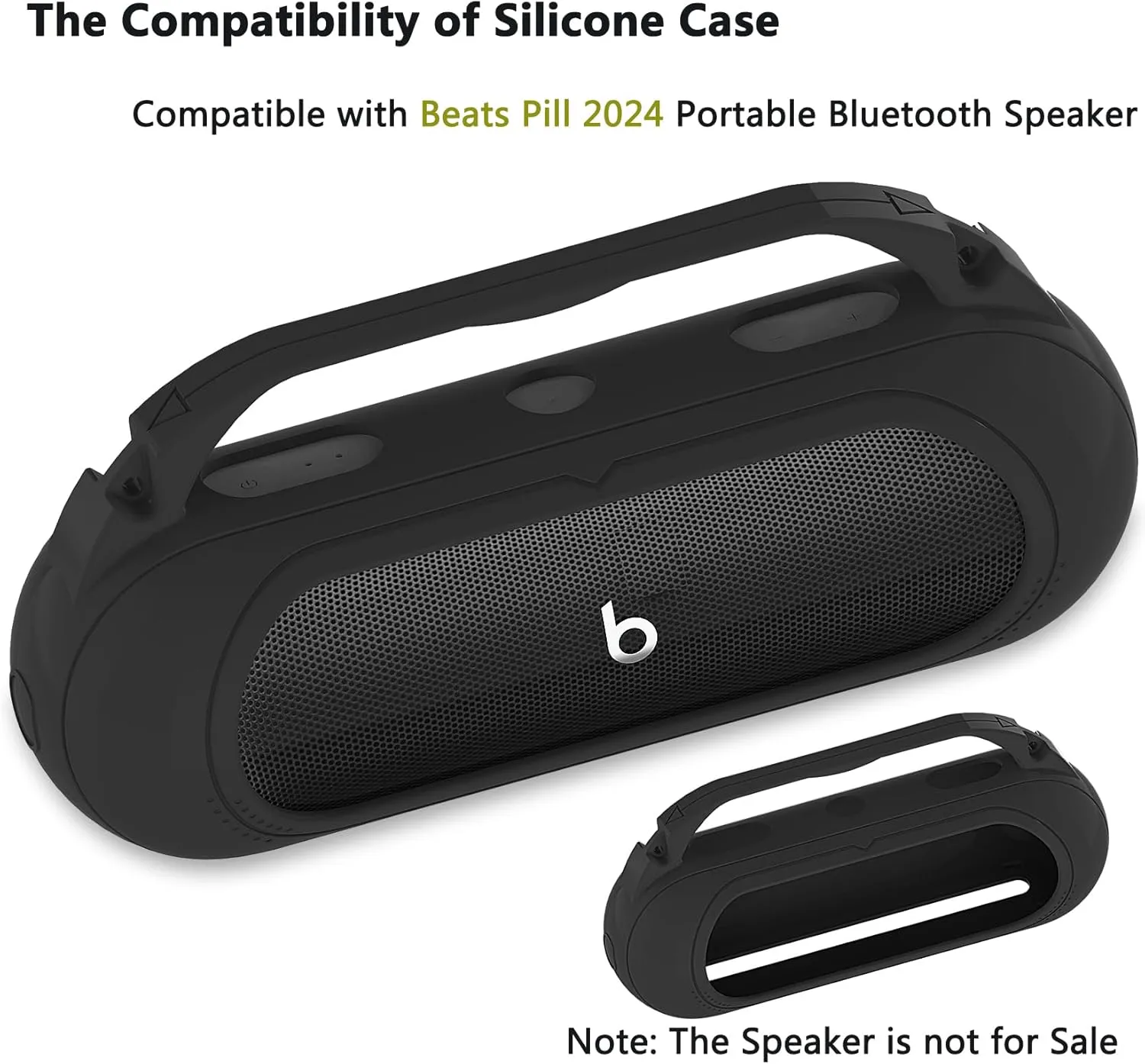 Silicone Cover Case Compatible with Beats Pill 2024 Portable Bluetooth Speaker, Protective Carrier Holder for Beats Pill Speaker Accessories (Black Silicone Case)