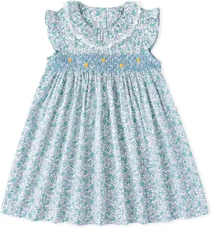 Simplee kids Baby Girls Casual Dress Toddler Smocking Dress Floral Print Sundress for Spring Summer 1-6 Years