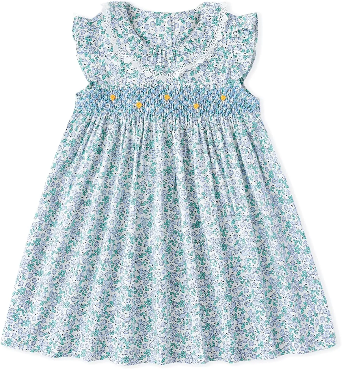 Simplee kids Baby Girls Casual Dress Toddler Smocking Dress Floral Print Sundress for Spring Summer 1-6 Years