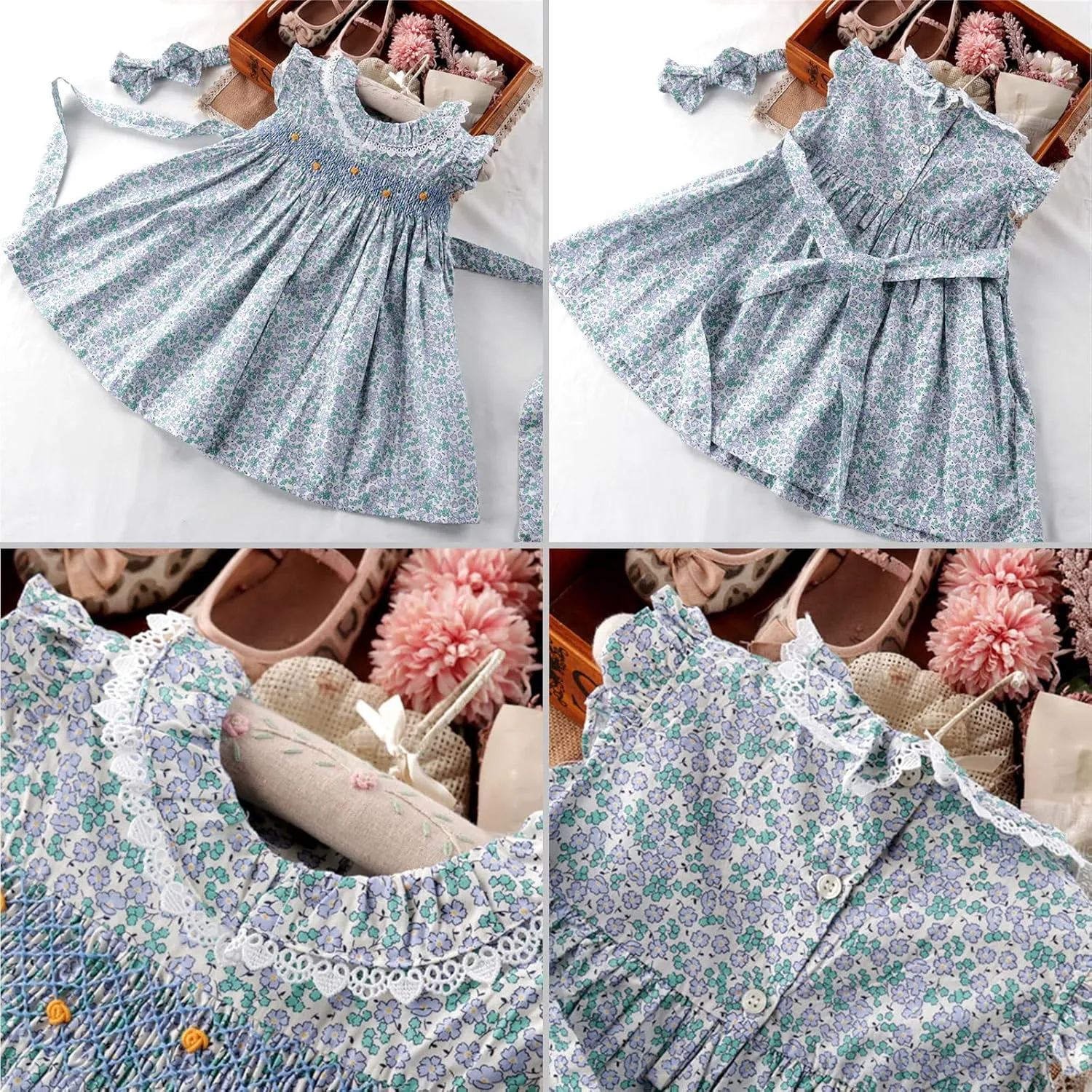 Simplee kids Baby Girls Casual Dress Toddler Smocking Dress Floral Print Sundress for Spring Summer 1-6 Years