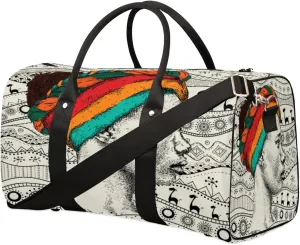 Sketch African Woman Travel Duffel Bag, Foldable Sport Gym Tote Bag, Waterproof Weekender Overnight Bag with Shoulder Strap, Carry On Luggage Handbag for Men and Women