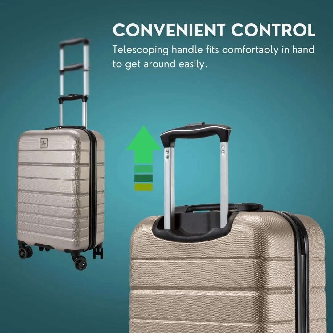 Skyway Epic 2.0 Hardside Lightweight and Durable ABS Shell Luggage, Spacious with Dual Spinning Wheels, Comfort Grip, Men and Women, Carry-on, 20-inch, Bone