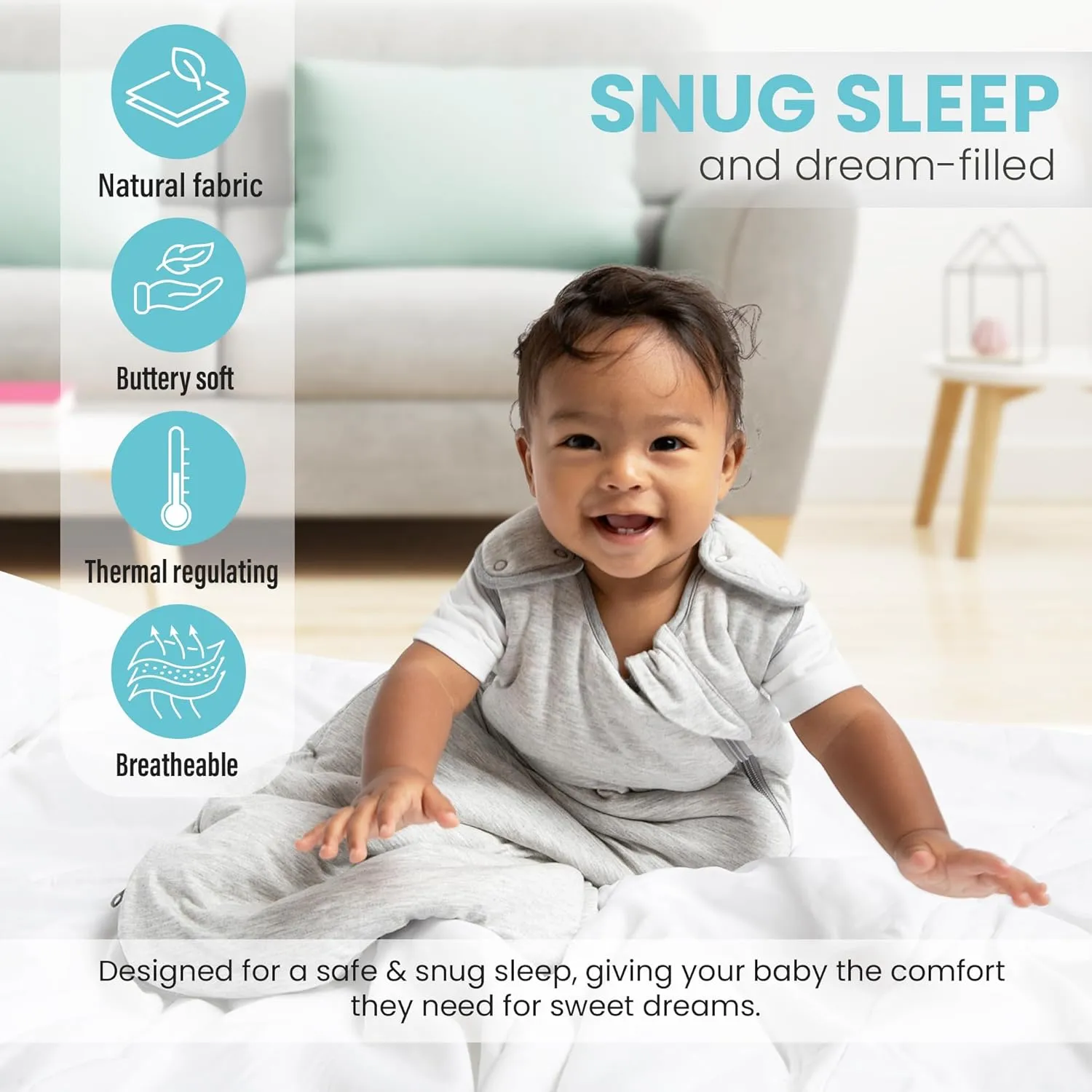 Sleep Sack 0-3 months, Supersoft Rayon Made from Bamboo Sleep Sack 1.0 TOG, 2-Way Zipper Infant Newborn Baby Sleeping Bag 3-6 months, Wearable Blanket Baby