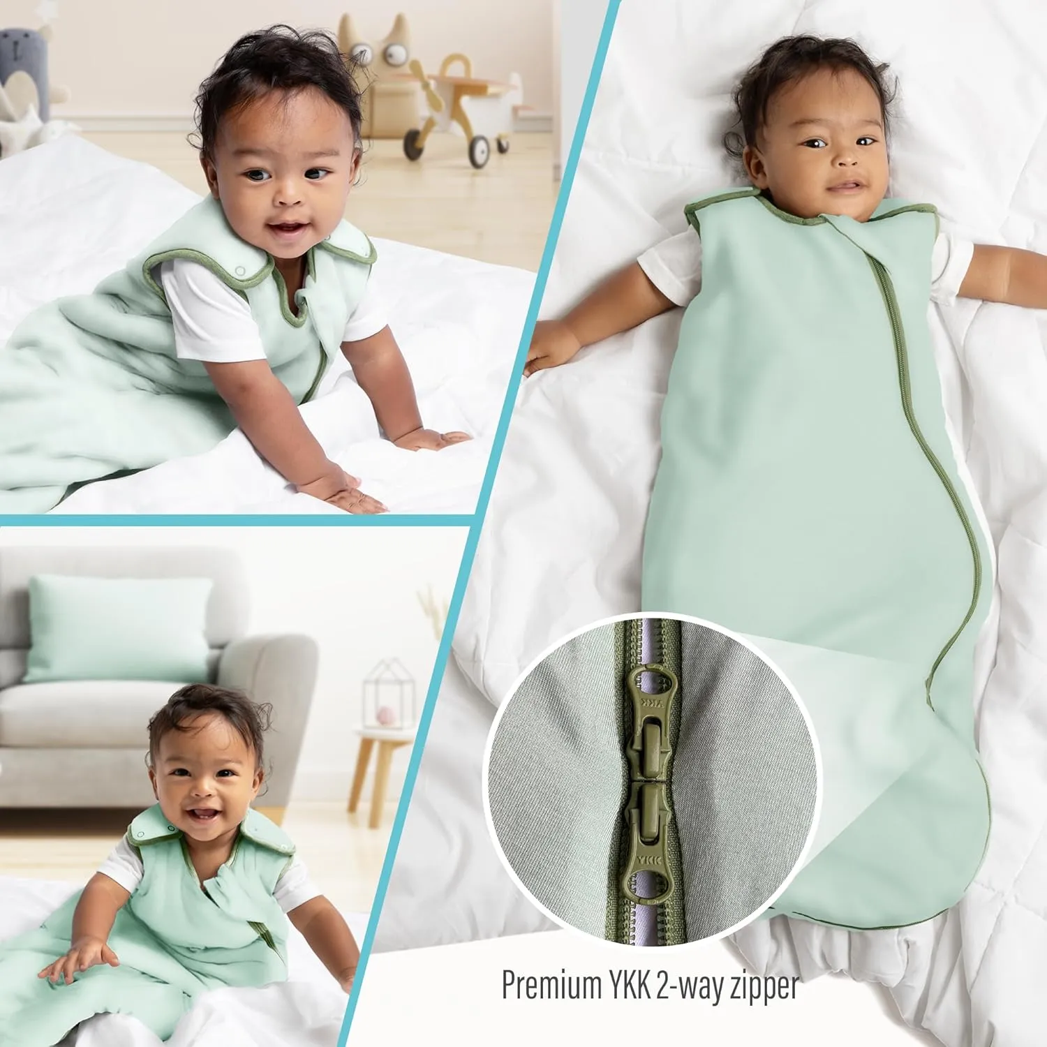 Sleep Sack 6-12 Months, Supersoft Rayon Made from Bamboo Sleep Sack 1.0 TOG, 2-Way Zipper Baby Sleeping Bag 12-18 Months, Wearable Blanket Baby