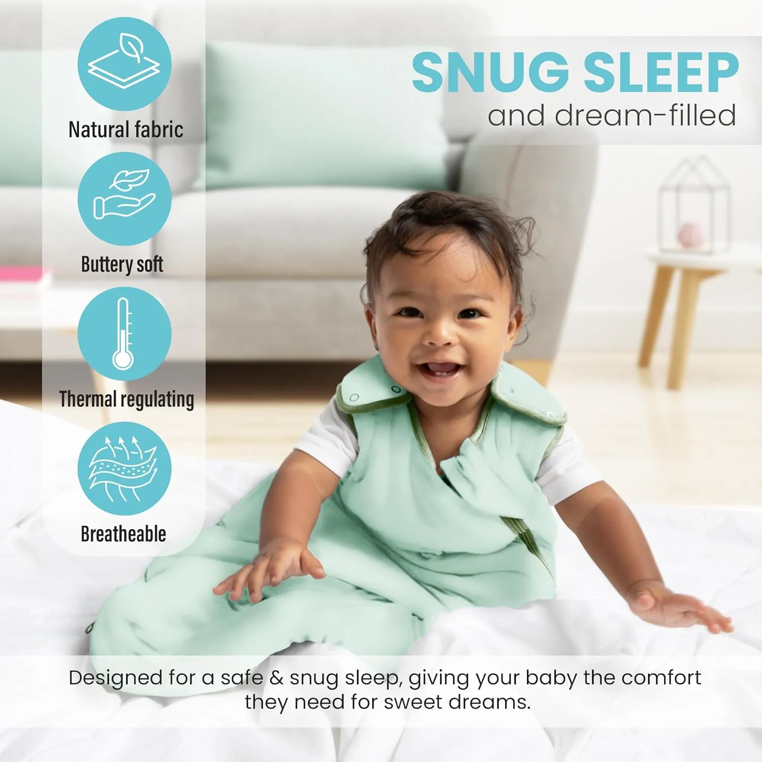 Sleep Sack 6-12 Months, Supersoft Rayon Made from Bamboo Sleep Sack 1.0 TOG, 2-Way Zipper Baby Sleeping Bag 12-18 Months, Wearable Blanket Baby