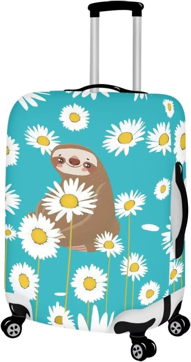 Sloth And Flower Travel Suitcase Protector Protective Washable Luggage Cover With Concealed Zipper Suitable for 18-32 Inch Cover for Suitcase Luggage Covers Protectors Luggage Sleeve-L