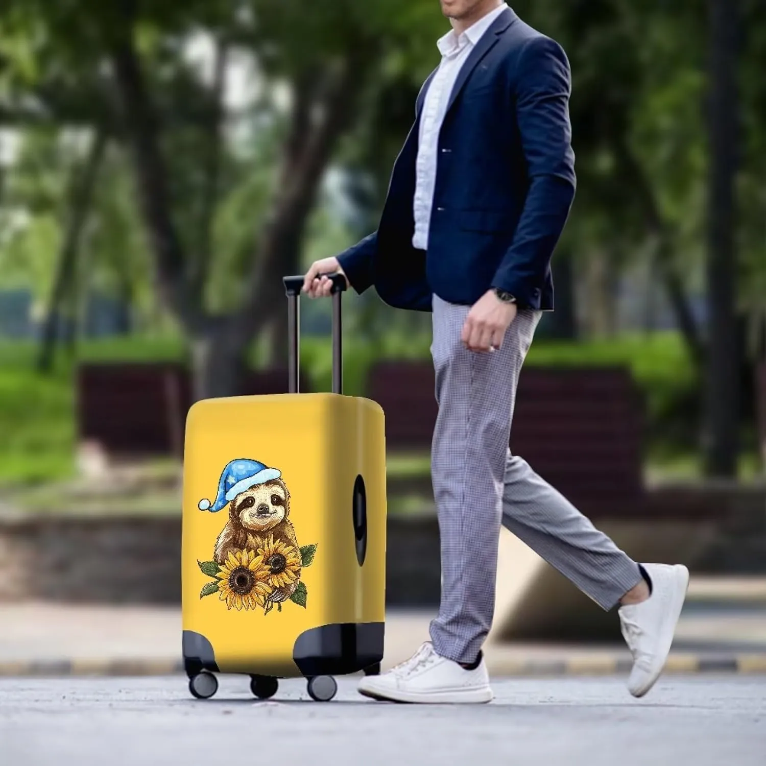 Sloth And Sunflower Airplane Suitcase Covers Travel Luggage Cover Suitcase Protector Fits 18-32 Inch Luggage All Around Suitcase Cover American Tourister Luggage 18/24/28/32 Inch Cover-L