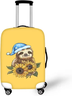 Sloth And Sunflower Airplane Suitcase Covers Travel Luggage Cover Suitcase Protector Fits 18-32 Inch Luggage All Around Suitcase Cover American Tourister Luggage 18/24/28/32 Inch Cover-L