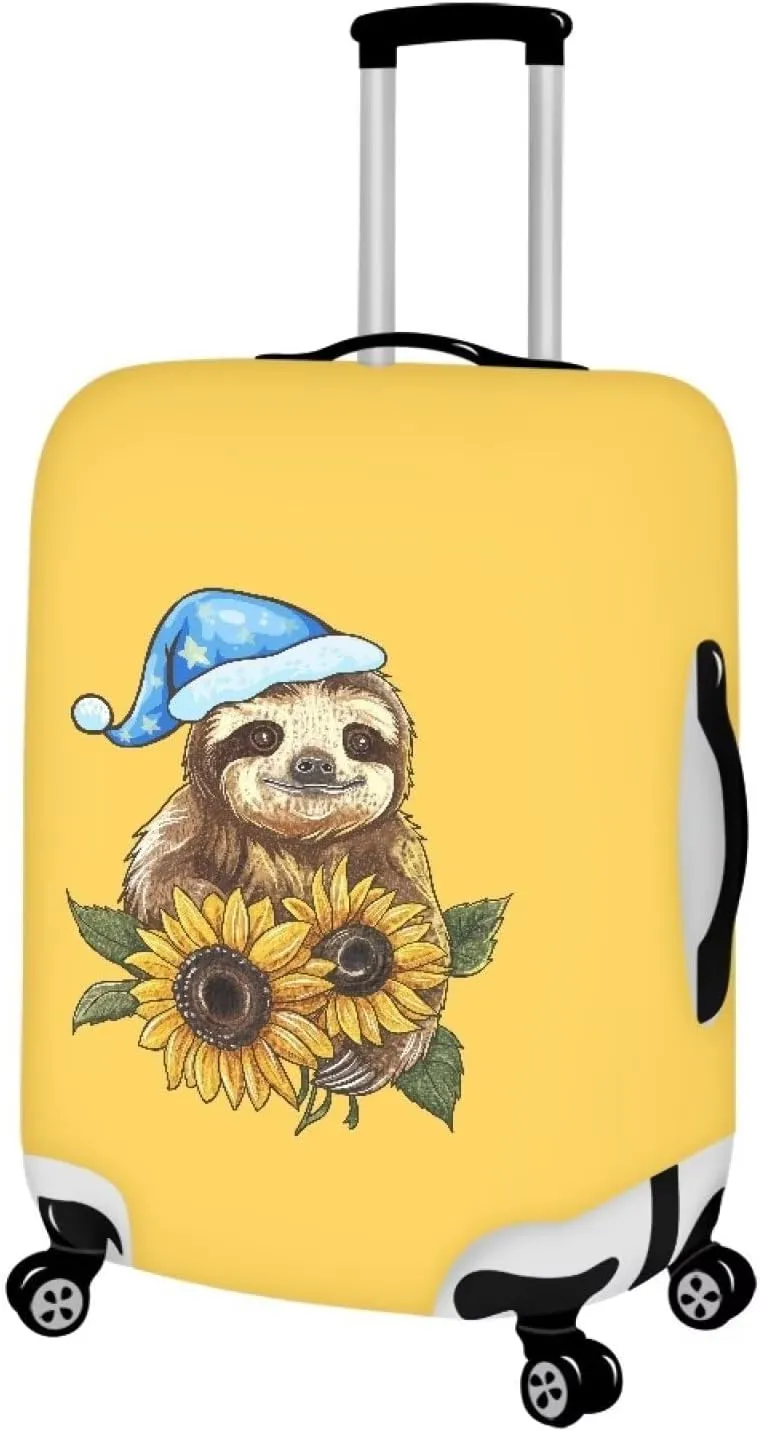 Sloth And Sunflower Airplane Suitcase Covers Travel Luggage Cover Suitcase Protector Fits 18-32 Inch Luggage All Around Suitcase Cover American Tourister Luggage 18/24/28/32 Inch Cover-L