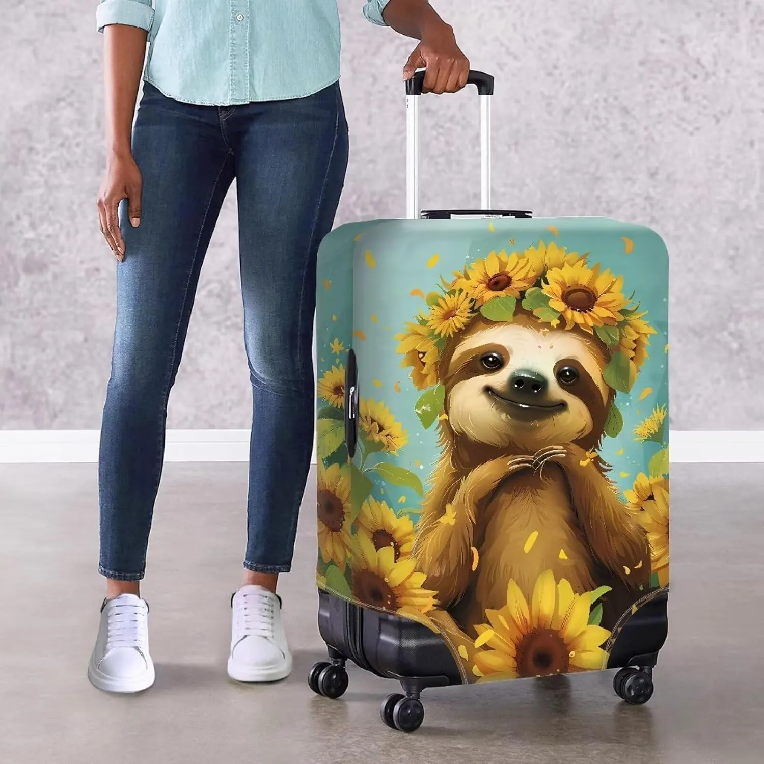 Sloth And Sunflowers Luggage Protective Covers for Suitcase Travel Luggage Cover Protector Anti Scratch Dust Proof Suitcase Cover Fits 18-22 Inch Luggage Cover for Luggage-L