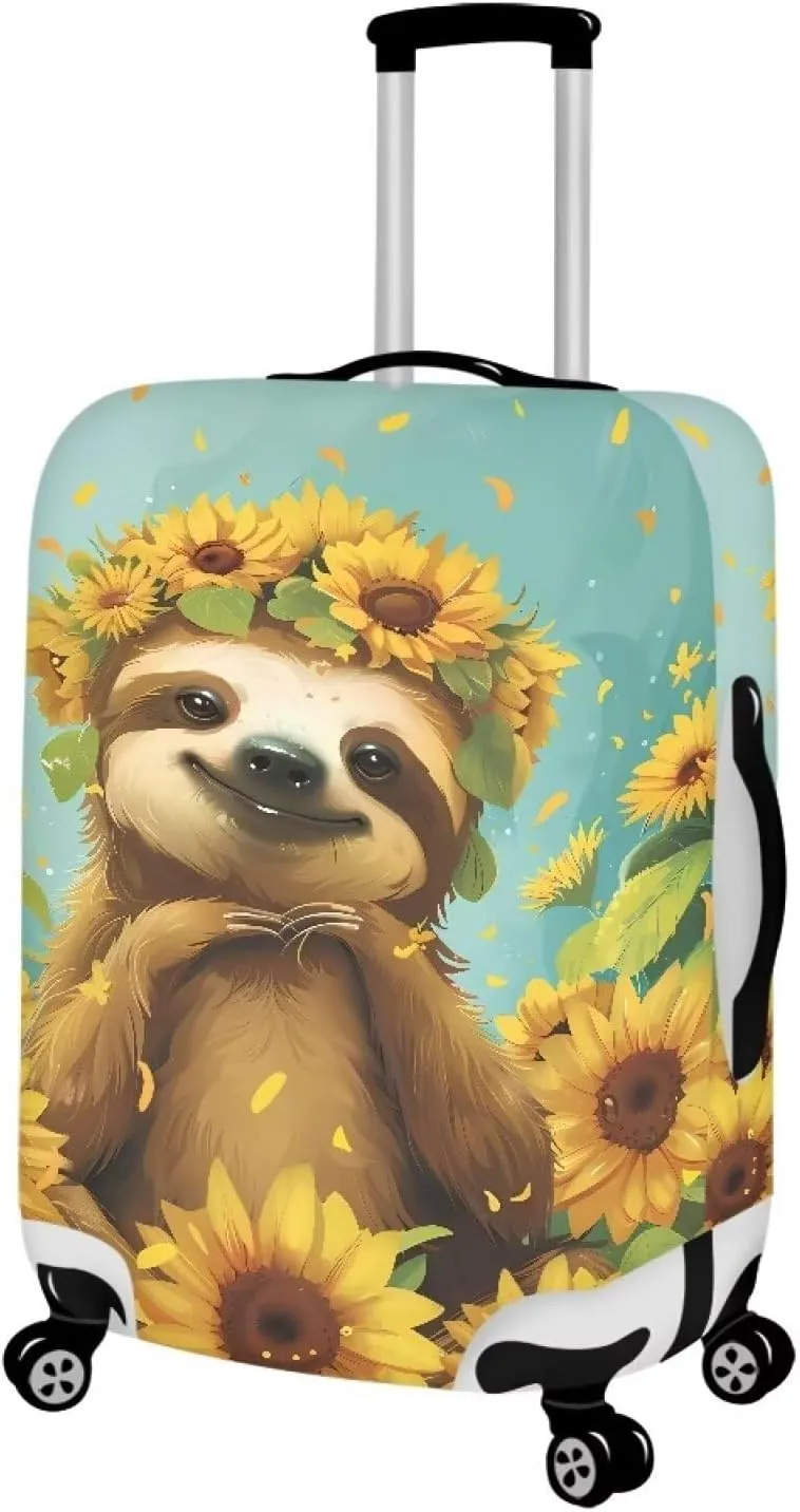 Sloth And Sunflowers Luggage Protective Covers for Suitcase Travel Luggage Cover Protector Anti Scratch Dust Proof Suitcase Cover Fits 18-22 Inch Luggage Cover for Luggage-L