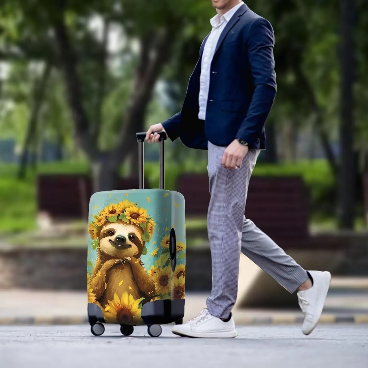 Sloth And Sunflowers Luggage Protective Covers for Suitcase Travel Luggage Cover Protector Anti Scratch Dust Proof Suitcase Cover Fits 18-22 Inch Luggage Cover for Luggage-L