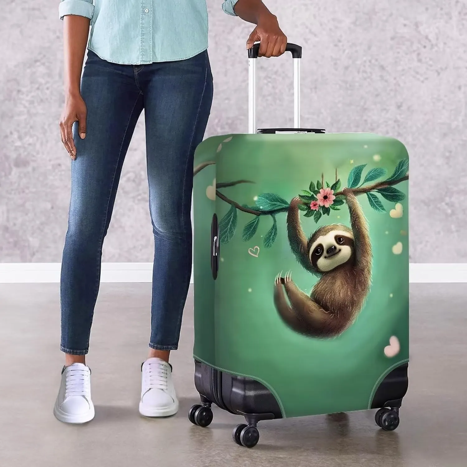Sloth On A Branch02 Suitcase Cover Protectors 18/24/28/32 Inch Luggage Cover for Wheeled Suitcase Travel Elastic Suitcase Protector Custom Suitcase Cover Duffle Bag Covers Protector-L