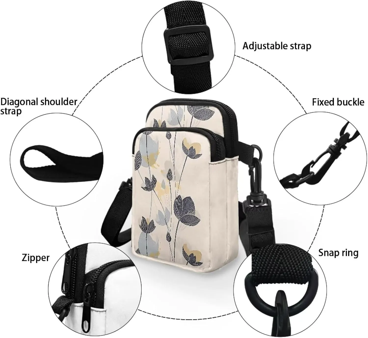 Small Crossbody Bags for Women, Rustic Floral Fruits Print Mini Cell Phone Purses with Crossbody Strap Shoulder Bag