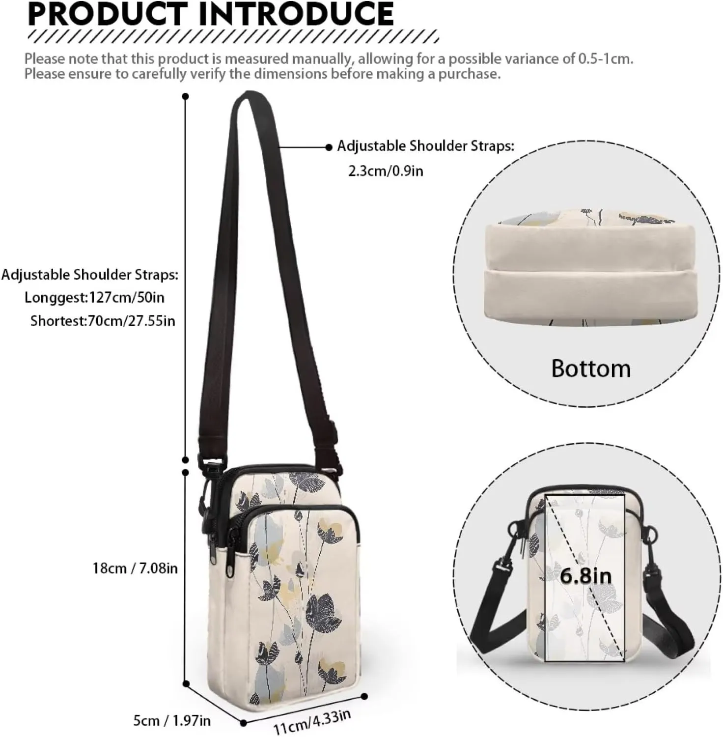 Small Crossbody Bags for Women, Rustic Floral Fruits Print Mini Cell Phone Purses with Crossbody Strap Shoulder Bag