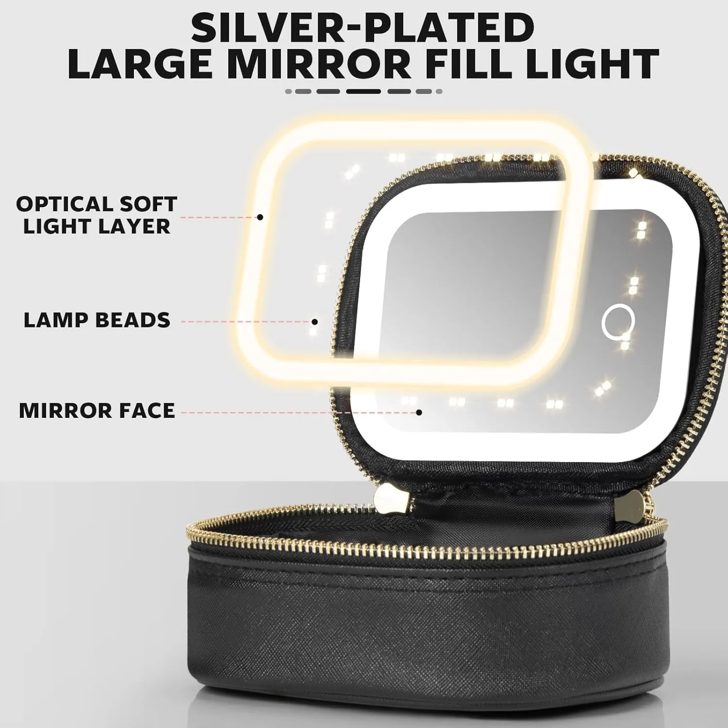 Small Makeup Bag Travel Train Case with Mirror and Light Mini Travel Makeup Train Case Cosmetic Organizer 3 Adjustable Brightness Toiletry Bag Portable Artist Storage
