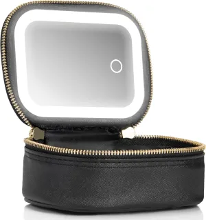 Small Makeup Bag Travel Train Case with Mirror and Light Mini Travel Makeup Train Case Cosmetic Organizer 3 Adjustable Brightness Toiletry Bag Portable Artist Storage