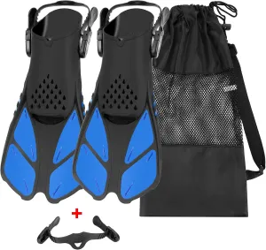 Snorkel Fins, Swimming Fins with Adjustable Buckles Open Heel, Diving Flippers for Men Women Youth Travel Size Short Fins for Snorkeling Diving Swimming