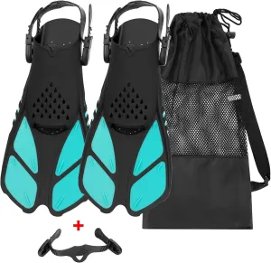 Snorkel Fins, Swimming Fins with Adjustable Buckles Open Heel, Diving Flippers for Men Women Youth Travel Size Short Fins for Snorkeling Diving Swimming