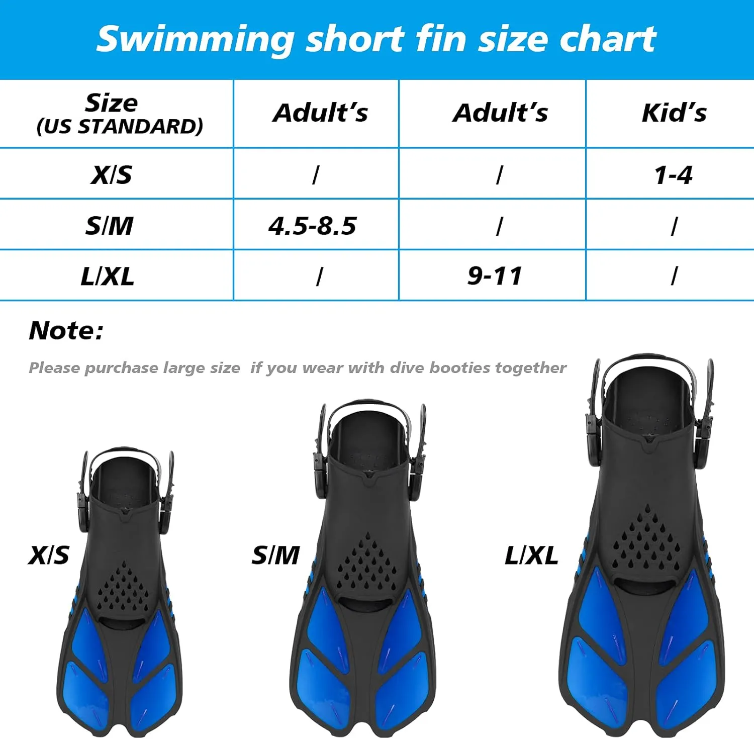 Snorkel Fins, Swimming Fins with Adjustable Buckles Open Heel, Diving Flippers for Men Women Youth Travel Size Short Fins for Snorkeling Diving Swimming
