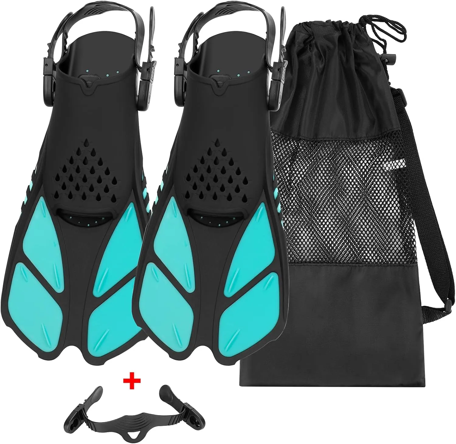 Snorkel Fins, Swimming Fins with Adjustable Buckles Open Heel, Diving Flippers for Men Women Youth Travel Size Short Fins for Snorkeling Diving Swimming