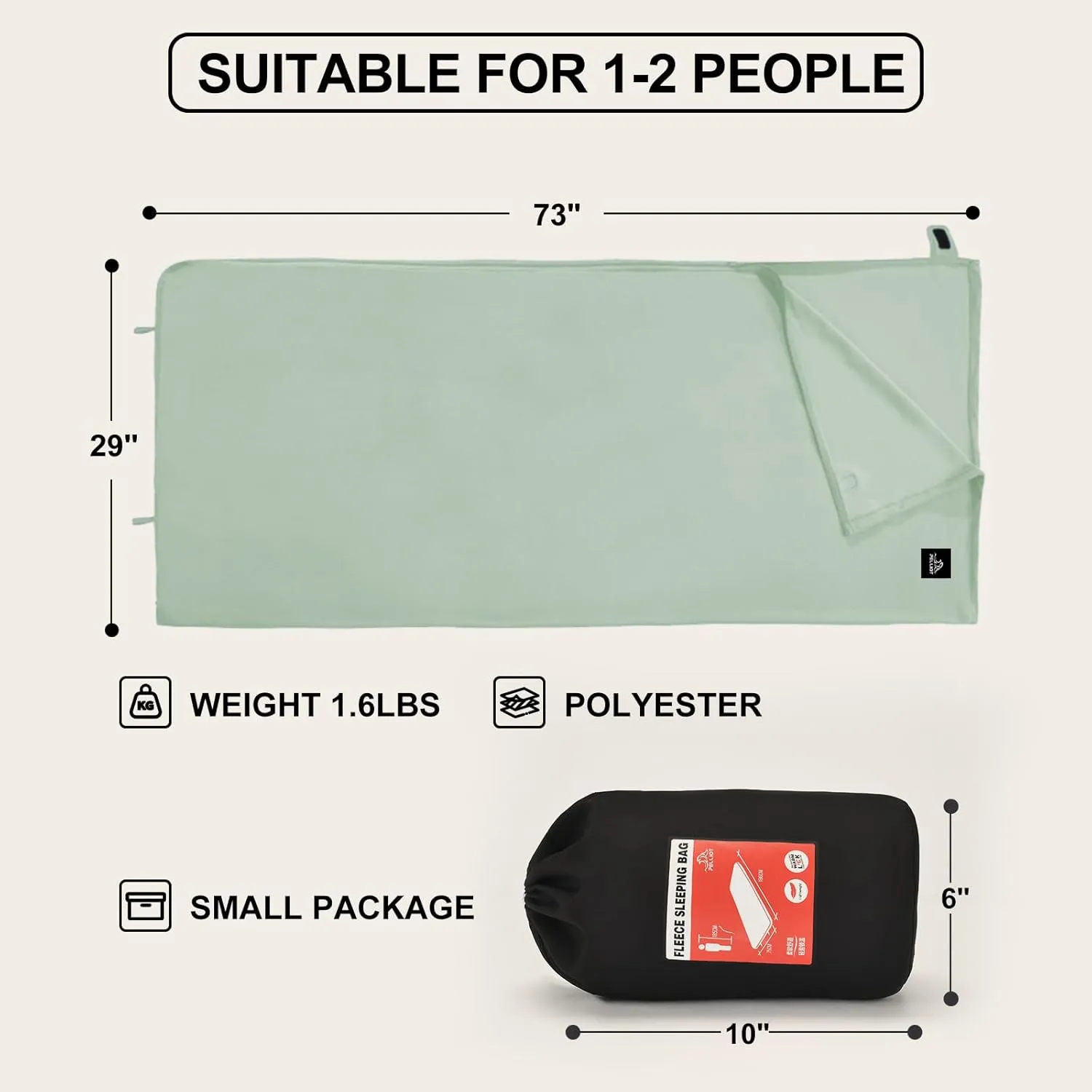 Soft Camping Blanket Cozy Sleeping Bag Warm Ultralight Camping Quilt Washable Portable Compact Blanket Indoor & Outdoor Blanket for Hiking Concerts Beach Trips,73"x29" Mint Green