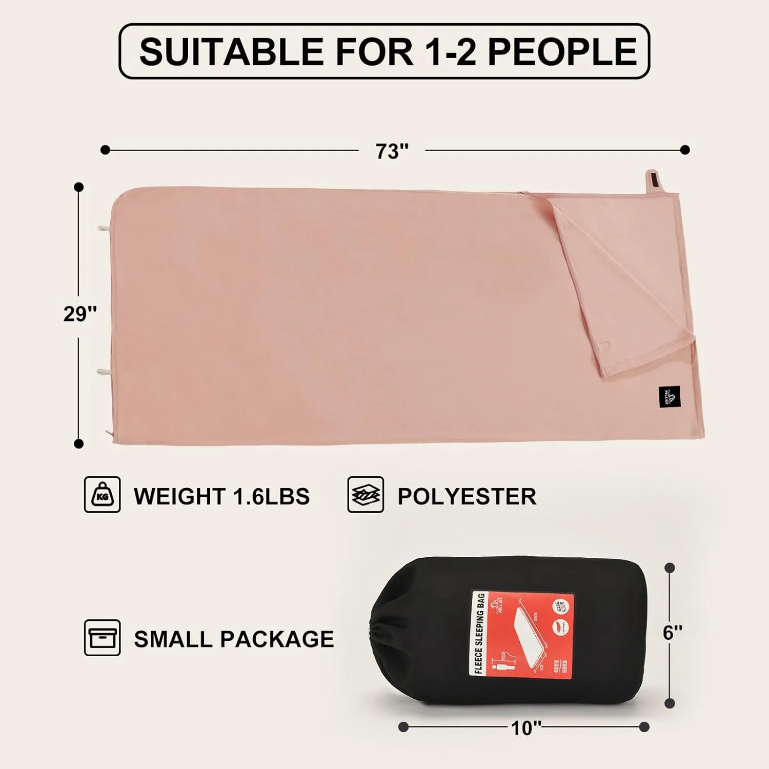 Soft Camping Blanket Cozy Sleeping Bag Warm Ultralight Camping Quilt Washable Portable Compact Blanket Indoor & Outdoor Blanket for Hiking Concerts Beach Trips,73"x29" Pink