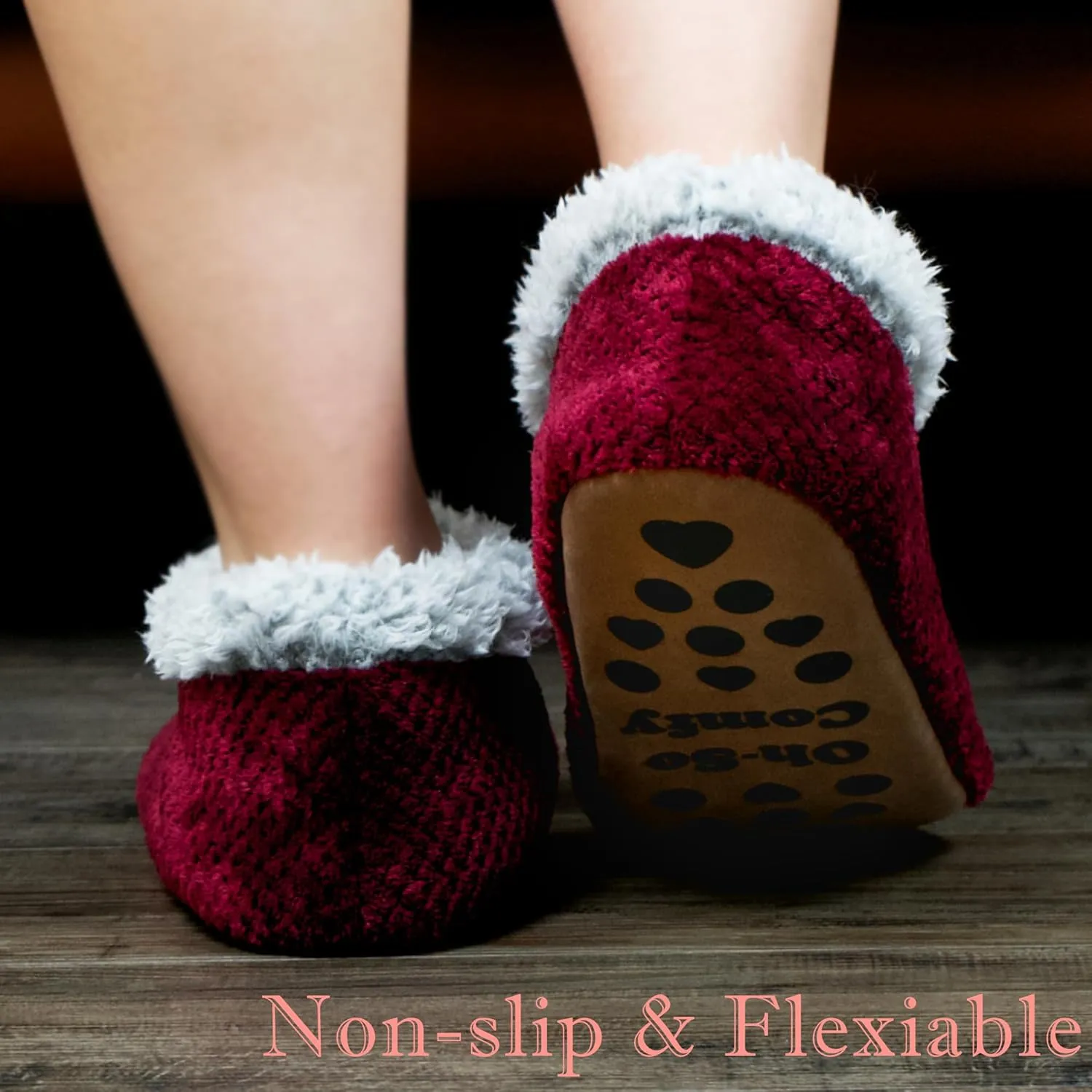 Soft Fuzzy Slippers for Women Indoor, Warm Furry House Sock Shoes Fluffy Lined, Bedroom Booties Non-Slip Gripper Soles, Winter Cozy Christmas Gifts
