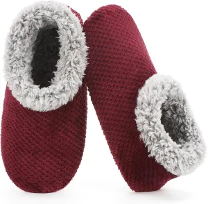 Soft Fuzzy Slippers for Women Indoor, Warm Furry House Sock Shoes Fluffy Lined, Bedroom Booties Non-Slip Gripper Soles, Winter Cozy Christmas Gifts