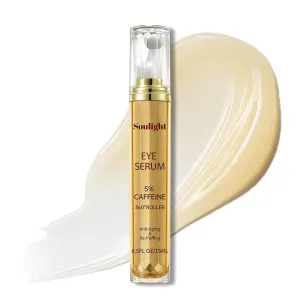 Soulight 5% Caffeine Eye Serum for Anti Aging | Reduce Dark Circles, Puffiness, Fine Lines & Wrinkles | Hyaluronic Acid & Niacinamide Moisturizer with 360° Massage Ball | Eye Balm for Men & Women