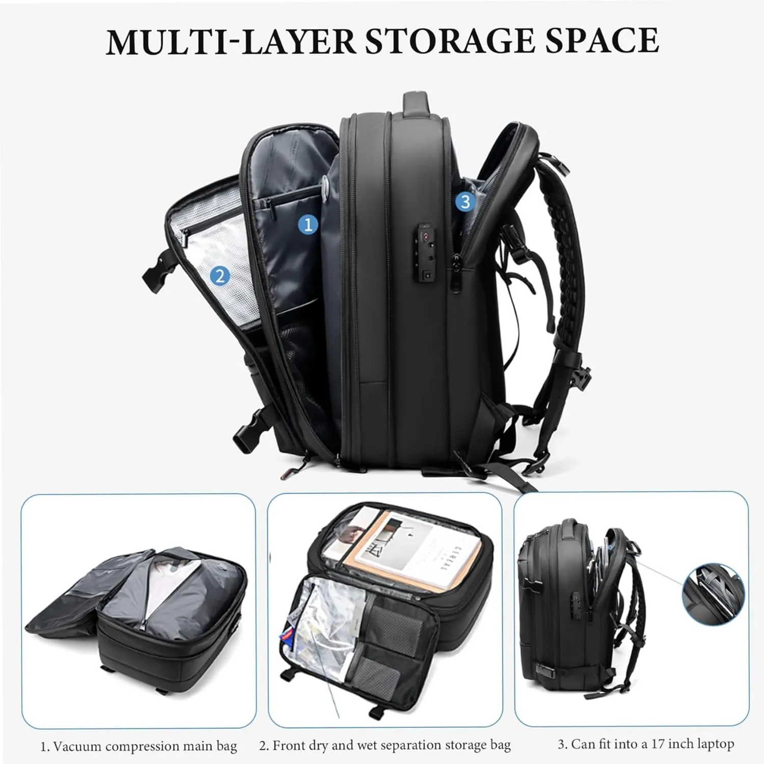 Spacevac Pro Backpack, Ezyvac Vacuum Backpack, 60l Expandable Vacpack Travel Commercial With Pump (2.0-Dark Grey, with Air Pump)