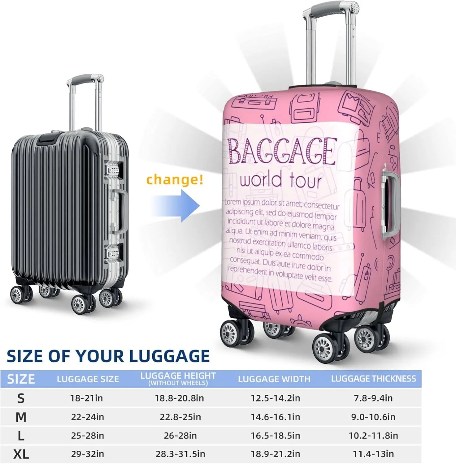 Spandex Travel Luggage Cover Suitcase Protector Bag,Luggage Different Types Dust-Proof Fits 18-32 Inch Luggage, Baggage Covers For Kid And Adult,X-Large