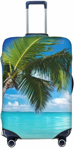 Spandex Travel Luggage Cover Suitcase Protector Bag,Palm Tree Beach Blue Shy Dust-Proof Fits 18-32 Inch Luggage, Baggage Covers For Kid And Adult,X-Large