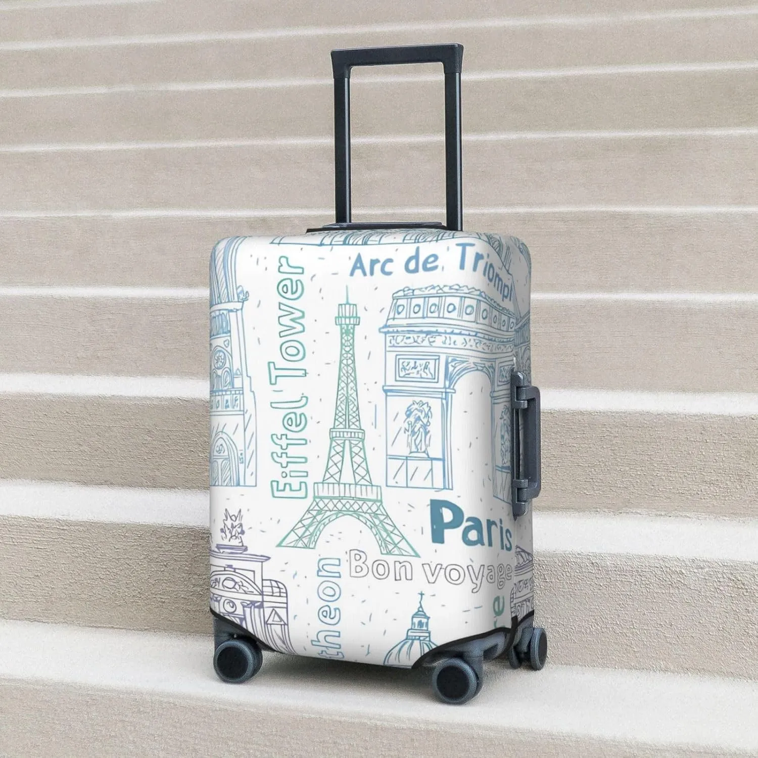 Spandex Travel Luggage Cover Suitcase Protector Bag,Paris Landmarks Eiffel Tower Notre Dust-Proof Fits 18-32 Inch Luggage, Baggage Covers For Kid And Adult,X-Large