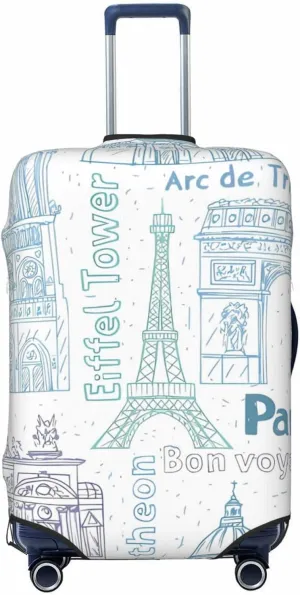 Spandex Travel Luggage Cover Suitcase Protector Bag,Paris Landmarks Eiffel Tower Notre Dust-Proof Fits 18-32 Inch Luggage, Baggage Covers For Kid And Adult,X-Large