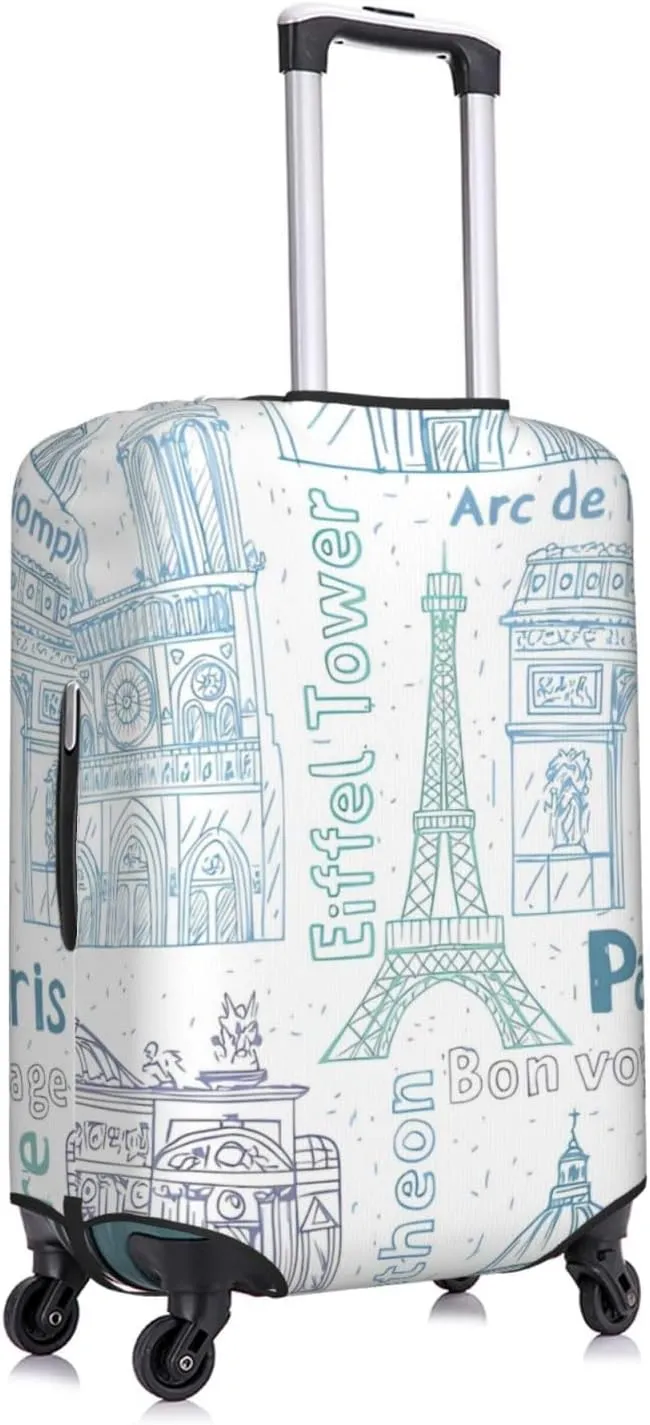 Spandex Travel Luggage Cover Suitcase Protector Bag,Paris Landmarks Eiffel Tower Notre Dust-Proof Fits 18-32 Inch Luggage, Baggage Covers For Kid And Adult,X-Large