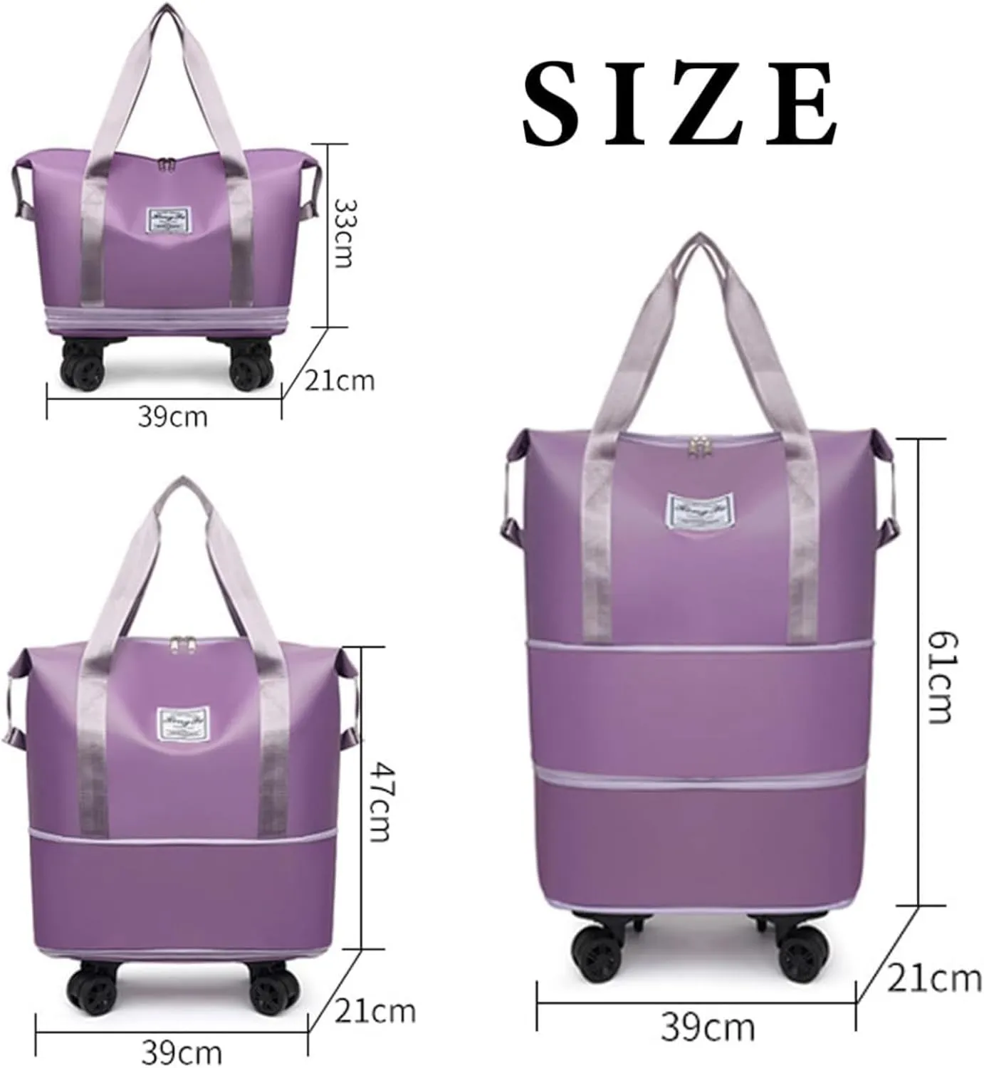 Sparkhomez Travel Bag with Wheels, Universal Wheeled Luggage for Business, 2025 New Large Capacity Bags Wheel Removable, Expandable Carry on Luggage Bags, Can Be Carried by Hand (Dark purple)