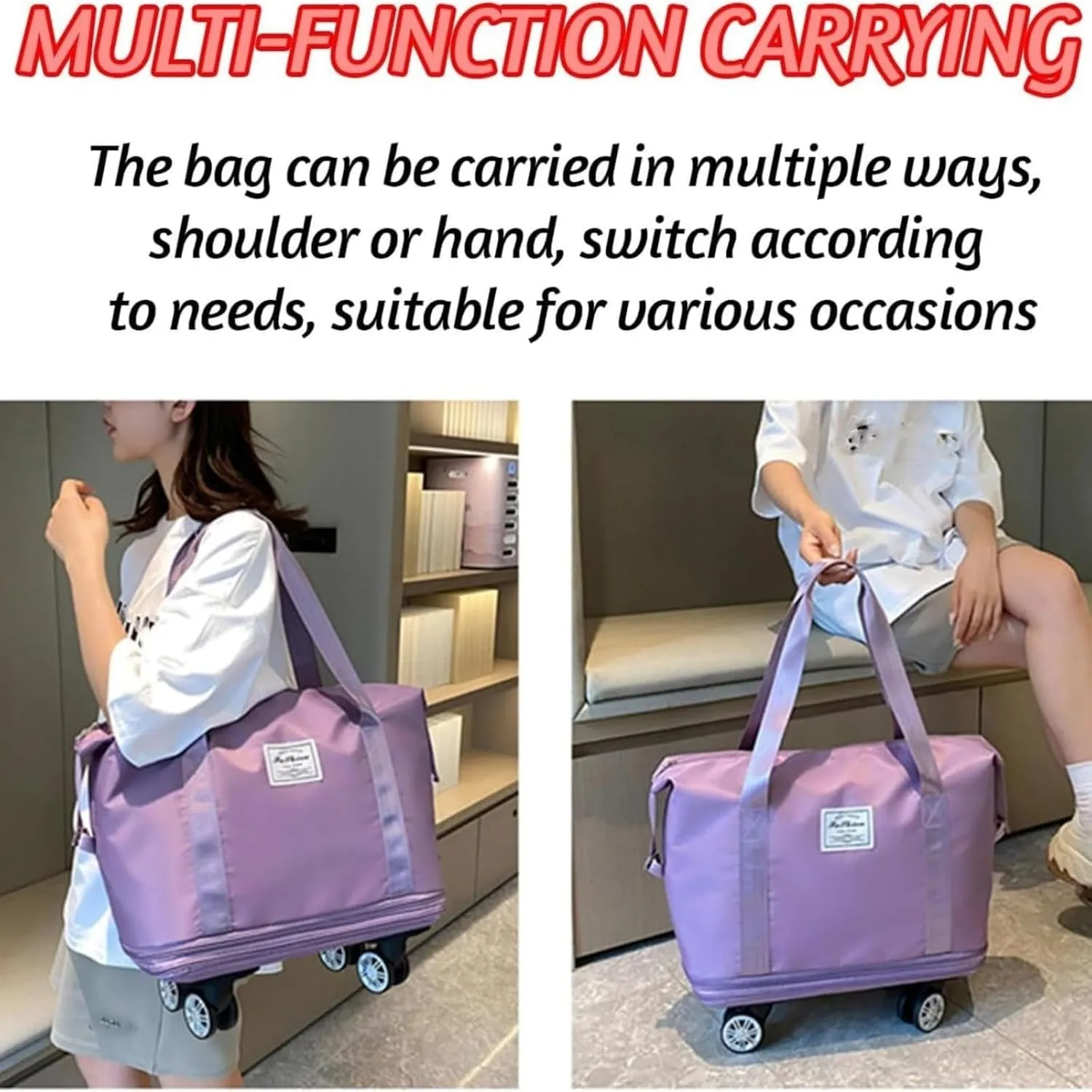 Sparkhomez Travel Bag with Wheels, Universal Wheeled Luggage for Business, 2025 New Large Capacity Bags Wheel Removable, Expandable Carry on Luggage Bags, Can Be Carried by Hand (Dark purple)
