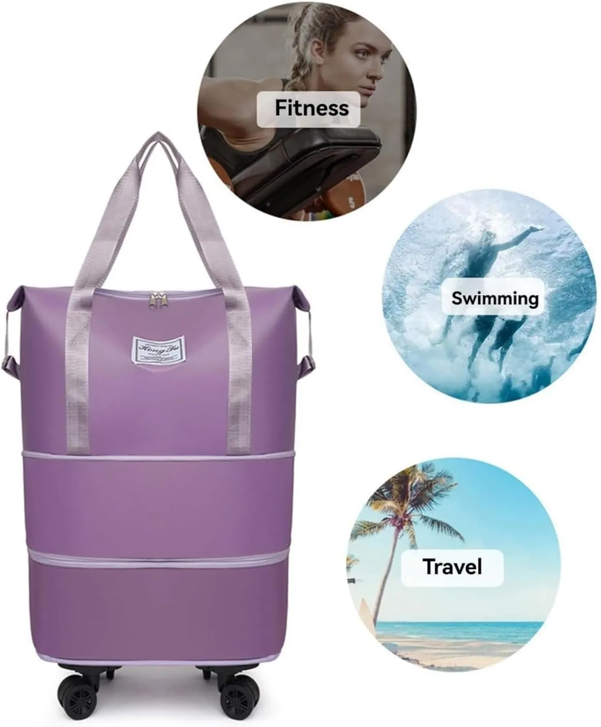 Sparkhomez Travel Bag with Wheels, Universal Wheeled Luggage for Business, 2025 New Large Capacity Bags Wheel Removable, Expandable Carry on Luggage Bags, Can Be Carried by Hand (Dark purple)
