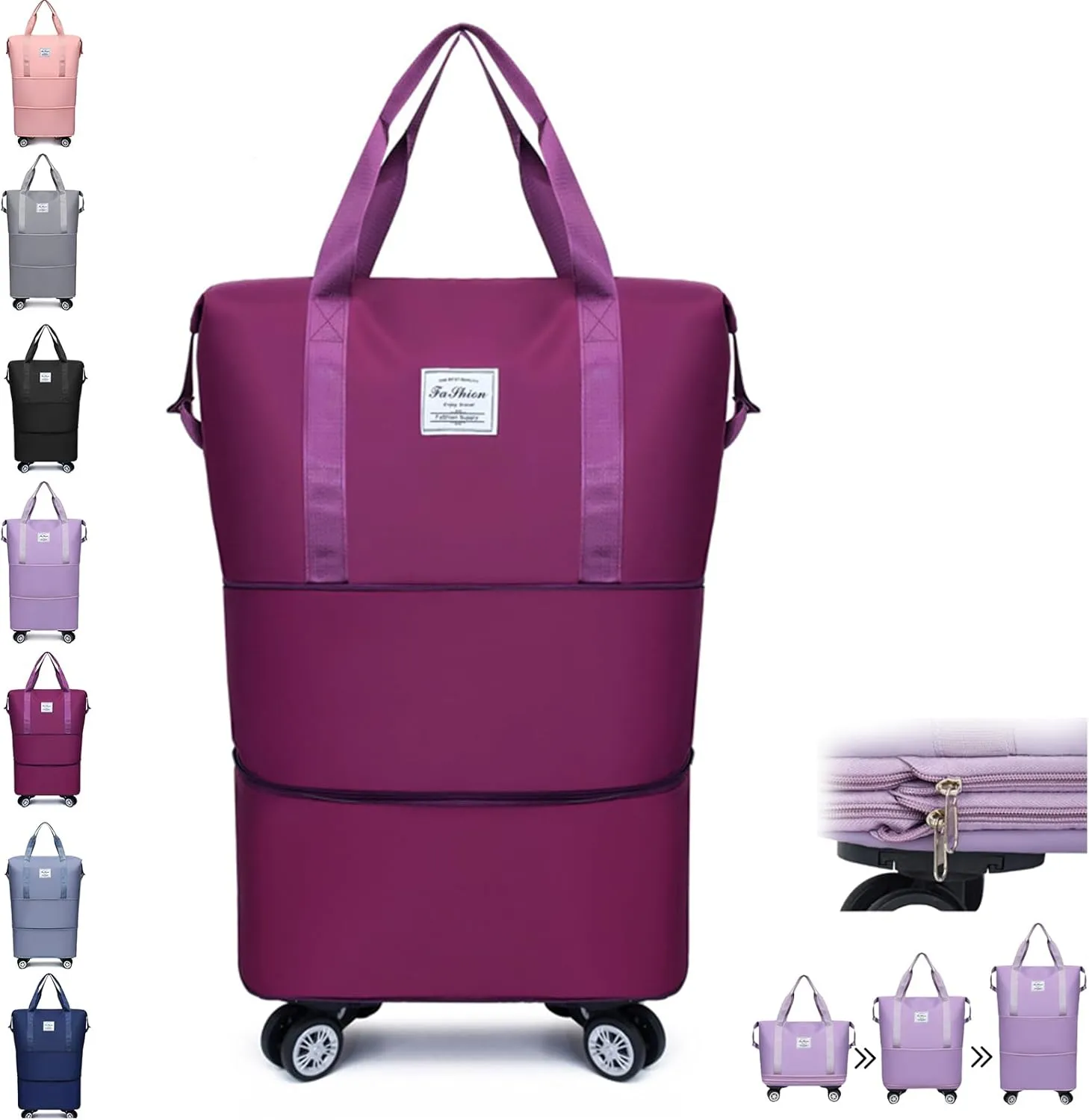 Sparkhomez Travel Bag with Wheels, Universal Wheeled Luggage for Business, 2025 New Large Capacity Bags Wheel Removable, Expandable Carry on Luggage Bags, Can Be Carried by Hand (Dark purple)