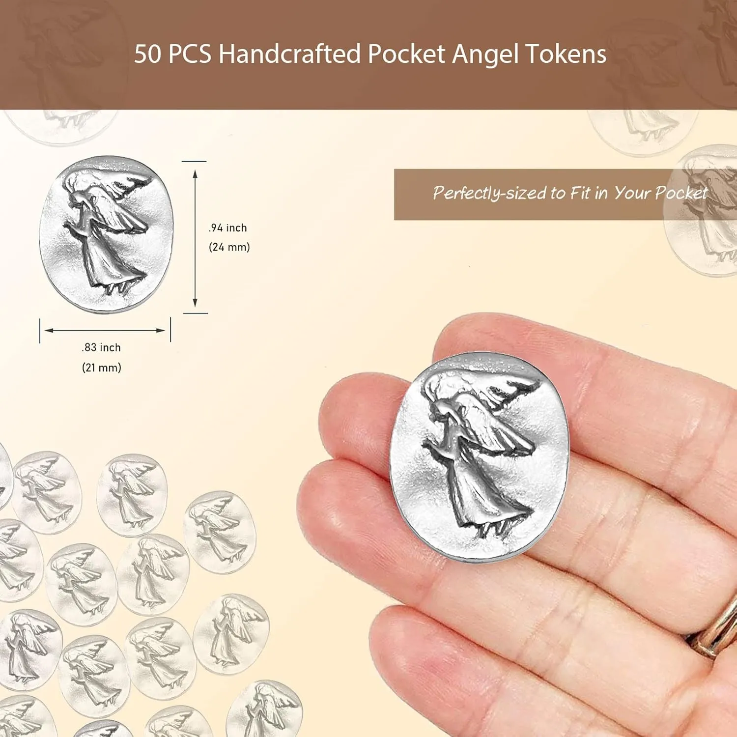 Spirit Guardian Angel Tokens - 50 Pcs Lucky Coins - Handcrafted Silver Metal - Worry Angel Coins - Christian Gifts for Family & Friends