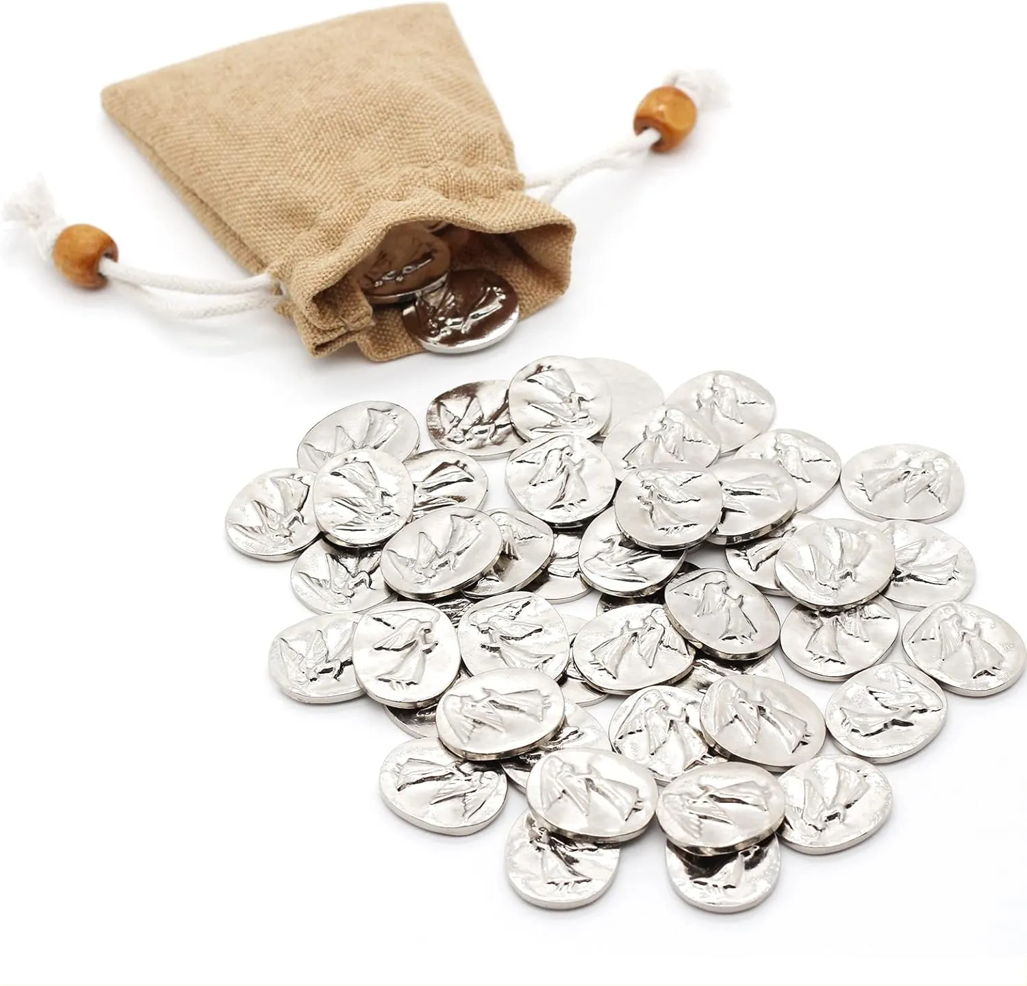 Spirit Guardian Angel Tokens - 50 Pcs Lucky Coins - Handcrafted Silver Metal - Worry Angel Coins - Christian Gifts for Family & Friends