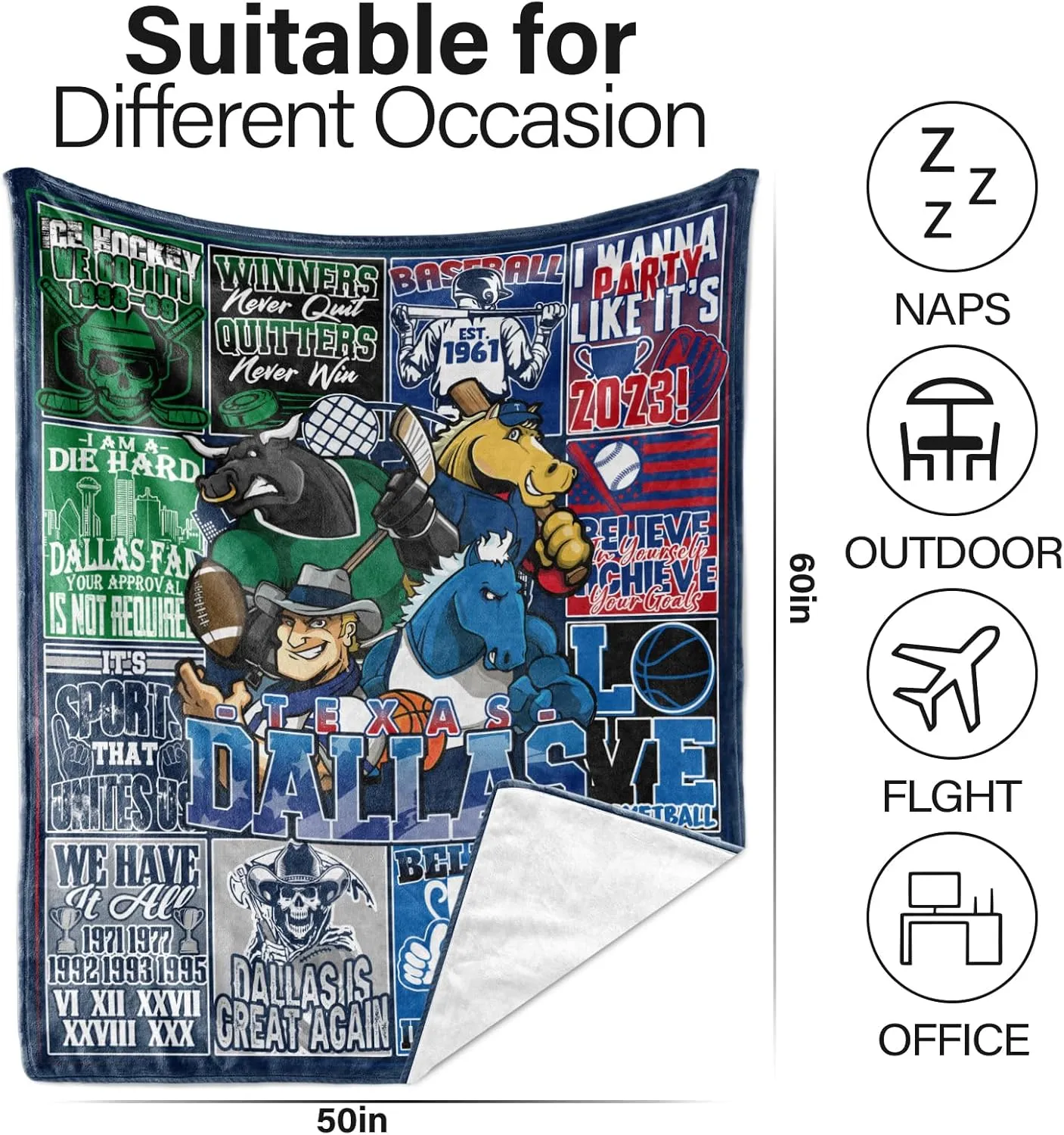 Sports and Outdoors Team Gifts for Men Women, Four Sports Blanket for Player, Football Baseball Hockey Basketball Throw for Teen Boys Girls 60"x50"