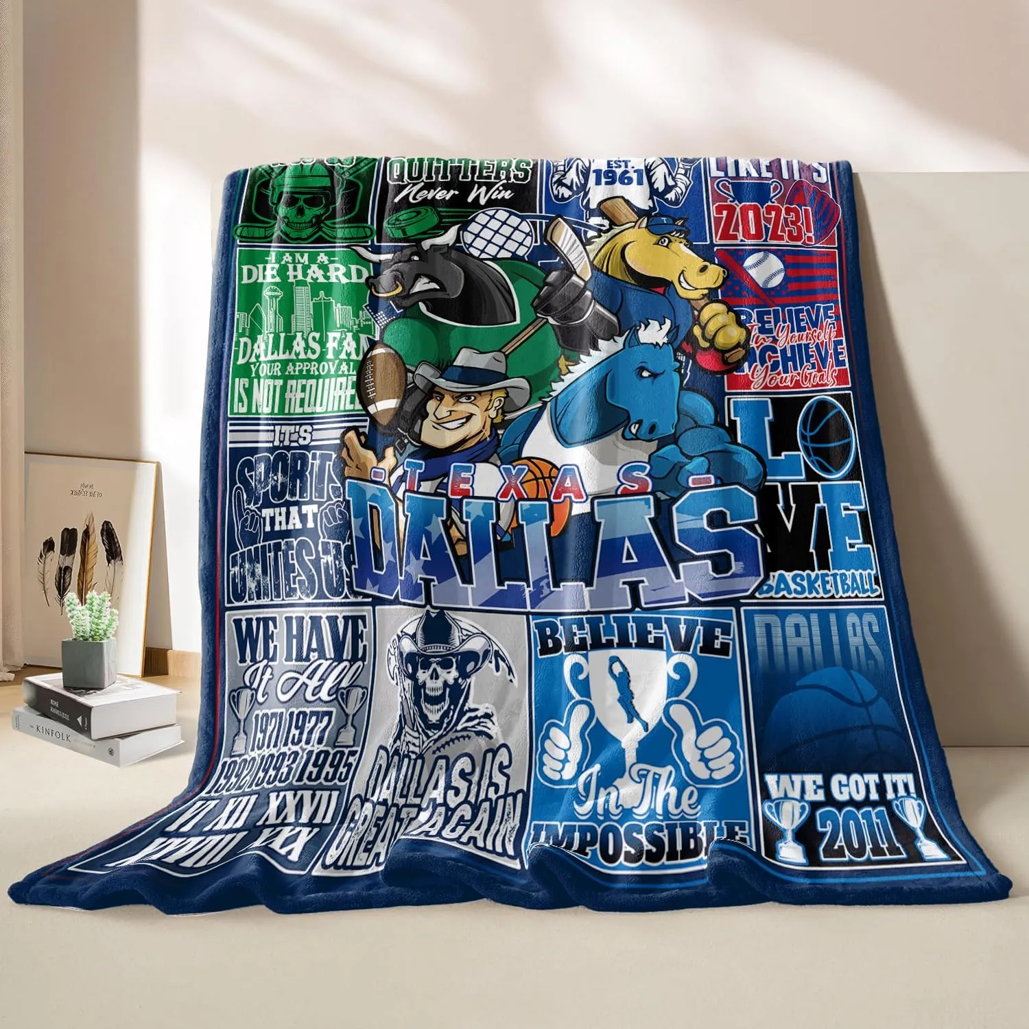 Sports and Outdoors Team Gifts for Men Women, Four Sports Blanket for Player, Football Baseball Hockey Basketball Throw for Teen Boys Girls 60"x50"