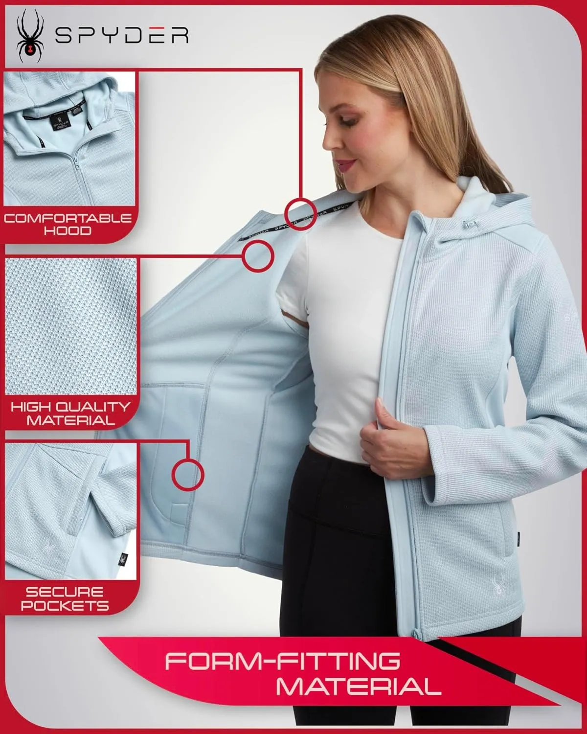 Spyder Women's Fleece Jacket - Lightweight Polar Fleece Lined, Wind-Resistant Hooded Zip Up Active Sweater Jacket (S-XL)