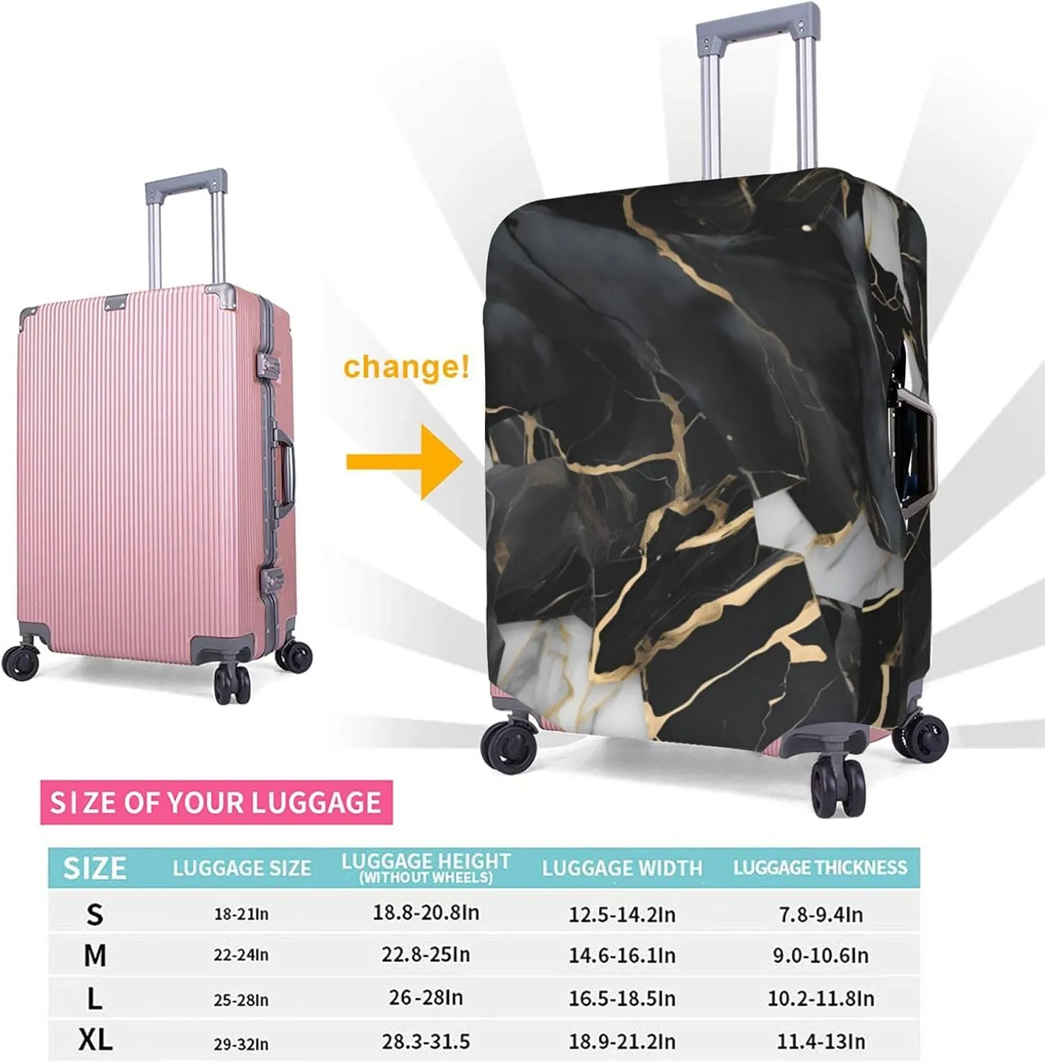 SSIMOO Light Black Marble 1 Stylish Luggage Cover,Experience Of Style And Functionality,Perfect Travel Companion