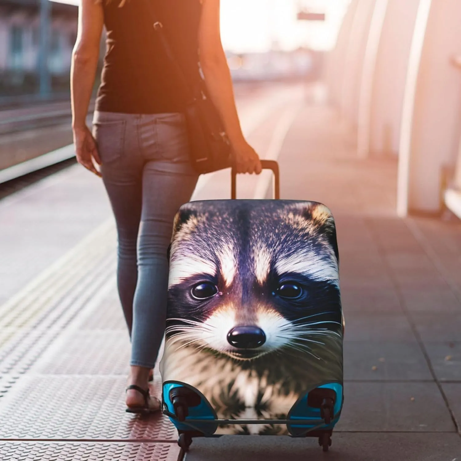 SSIMOO Little Raccoon Face 1 Stylish Luggage Cover,Experience Of Style And Functionality,Perfect Travel Companion