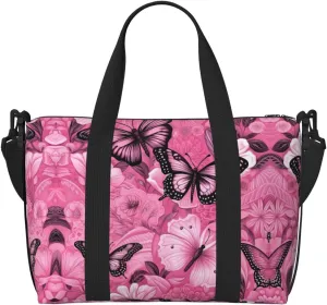 SSIMOO Red Butterfly Seamless Tile Print Portable Travel Duffel Bag,Ideal For Business And Private Travel, Black