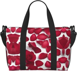 SSIMOO Red Rose Petals Print Portable Travel Duffel Bag,Ideal For Business And Private Travel, Black